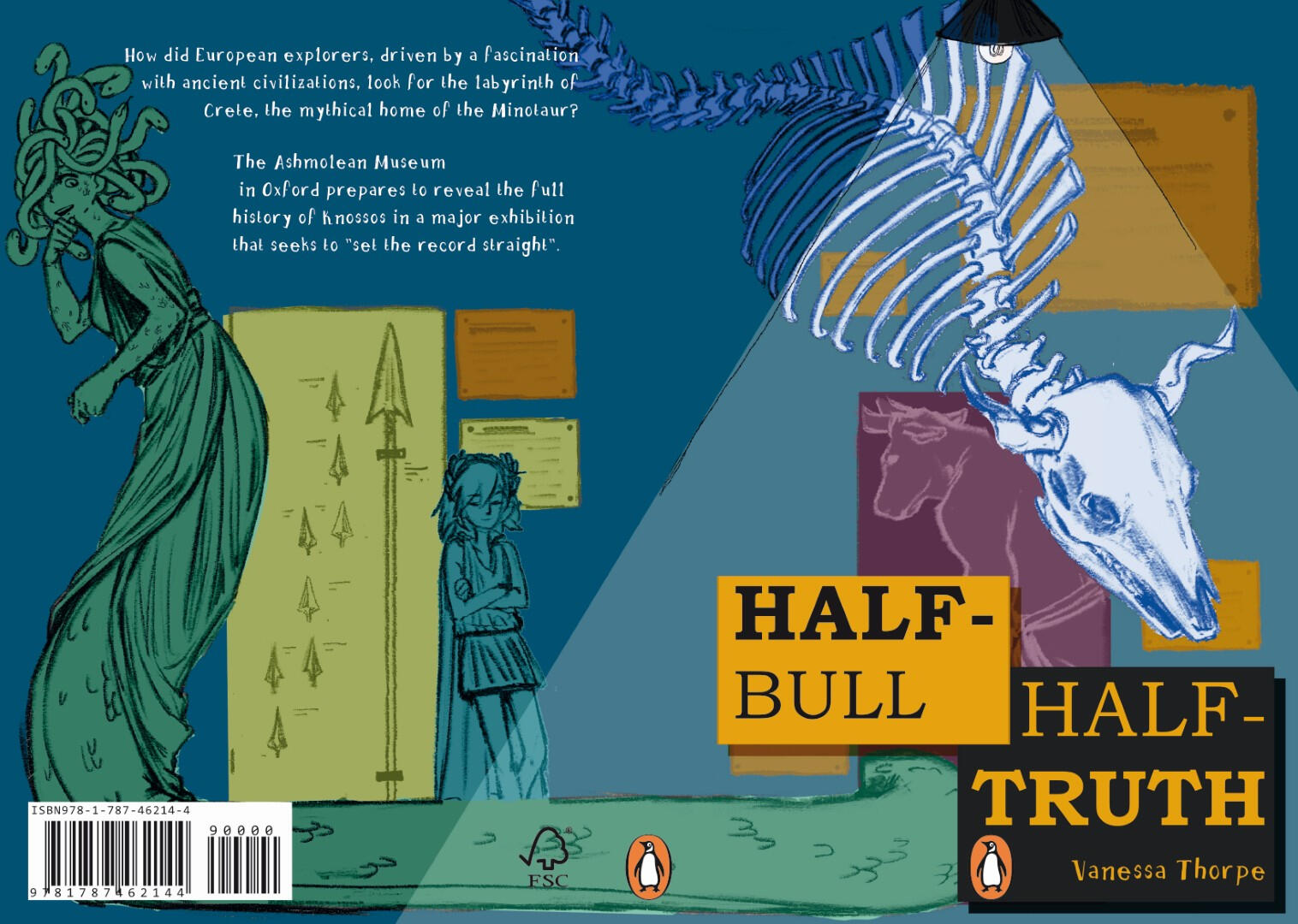 Mock up cover of a potential fiction book based on a non-fictional text. The article depictected is "Half-Bull, Half-Truth" by Vanessa Thorpe in the Guardian. The story follows a minotaur connecting with people throughout the ages in a museum.